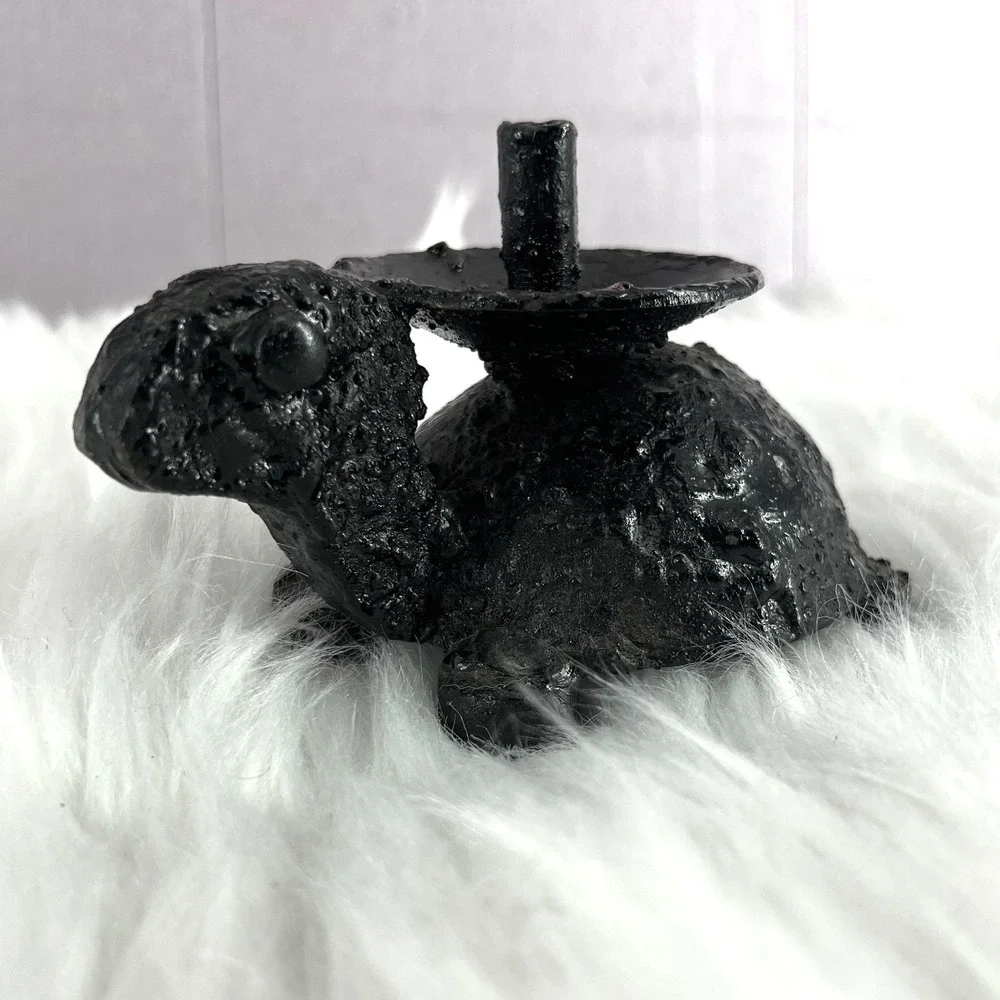 Vintage‎ Turtle Candle Holder Cast Metal Folk Art Whimsical Cottagecore Decor